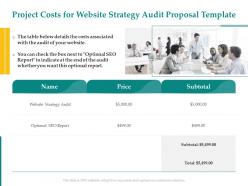 Project costs for website strategy audit proposal template ppt powerpoint slide