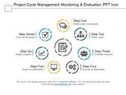 Project cycle management monitoring and evaluation ppt icon