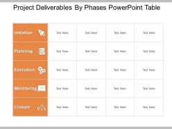 Project deliverables by phases powerpoint table