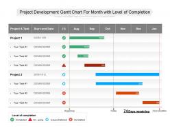Project development gantt chart for month with level of completion