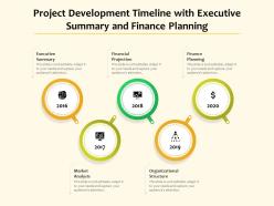 Project development timeline with executive summary and finance planning