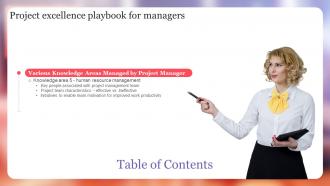 Project Excellence Playbook For Managers Table Of Contents Ppt Slides Files