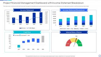 Project financial management dashboard with income statement breakdown