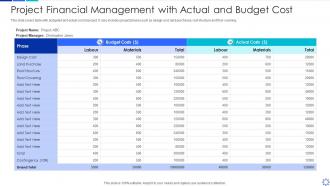 Project financial management with actual and budget cost