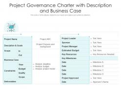Project governance charter with description and business case