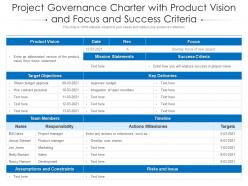 Project governance charter with product vision and focus and success criteria