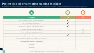 Project Kick Off Presentation Meeting Checklist