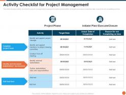 Project kickoff activity checklist for project management ppt powerpoint examples