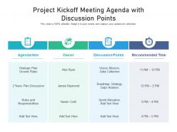 Project kickoff meeting agenda with discussion points