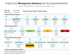 Project lead management summary with key accomplishments