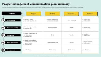 Project Management Communication Plan Summary