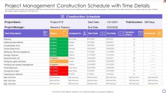 Project Management Construction Schedule With Time Details