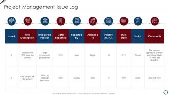 Project Management Issue Log Project Management Professional Tools