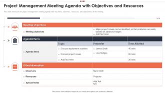 Project Management Meeting Agenda With Objectives And Resources
