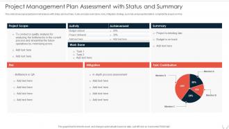 Project Management Plan Assessment With Status And Summary