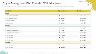 Project Management Plan Checklist With Milestones
