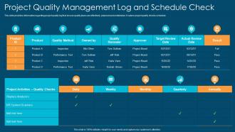 Project management playbook project quality management log and schedule check