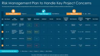 Project management playbook risk management plan to handle key project concerns