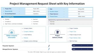 Project Management Request Sheet With Key Information Procurement Templates Bundle
