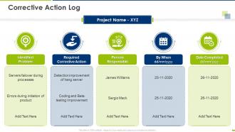 Project management schedule bundle corrective action log ppt show information