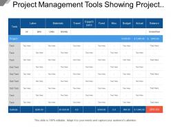 Project management tools showing project tracking and costs