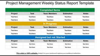 Project management weekly status report template
