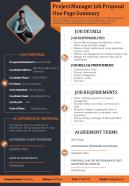 Project manager job proposal one page summary presentation report infographic ppt pdf document