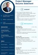 Project manager resume statement presentation report infographic ppt pdf document