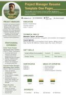 Project manager resume template one pager presentation report infographic ppt pdf document