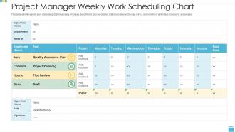 Project manager weekly work scheduling chart