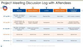 Project Meeting Discussion Log With Attendees Communication Management Bundle