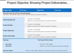 Project objective showing project deliverables and benefits