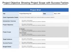 Project objective showing project scope with success factors