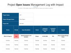 Project open issues management log with impact