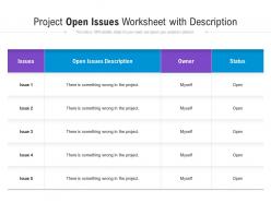 Project open issues worksheet with description