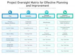 Project oversight matrix for effective planning and improvement