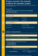 Project Overview For Research Proposal For Genomics Project One Pager Sample Example Document