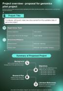Project Overview Proposal For Genomics Pilot Project One Pager Sample Example Document
