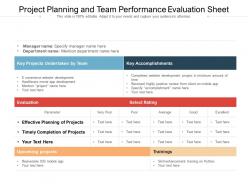 Project planning and team performance evaluation sheet