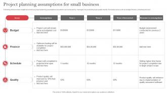 Project Planning Assumptions For Small Business