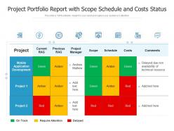 Project portfolio report with scope schedule and costs status