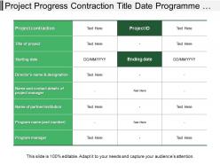 Project Progress Contraction Title Date Programme Table