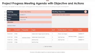 Project Progress Meeting Agenda With Objective And Actions
