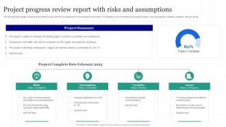 Project Progress Review Report With Risks And Assumptions