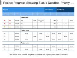 Project progress showing status deadline priority description estimated time
