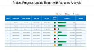 Project progress update report with variance analysis