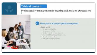 Project Quality Management For Meeting Stakeholders Table Of Contents