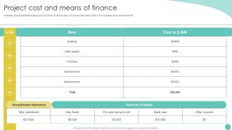 Project Report For Bank Loan Project Cost And Means Of Finance Ppt Slides Background Designs