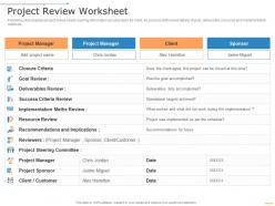 Project review worksheet project management professional toolkit ppt themes
