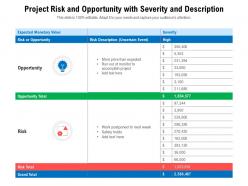 Project risk and opportunity with severity and description